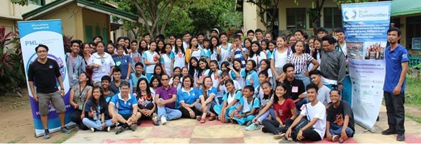 The GCRF Blue Communities Team together with the students and teachers from the Central Taytay National High School during the Communication Research on September 13, 2019 at Taytay, Palawan, Philippines