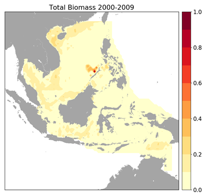 Figure 1. Total biomass for all modeled organisms averaged for the 2000-2009